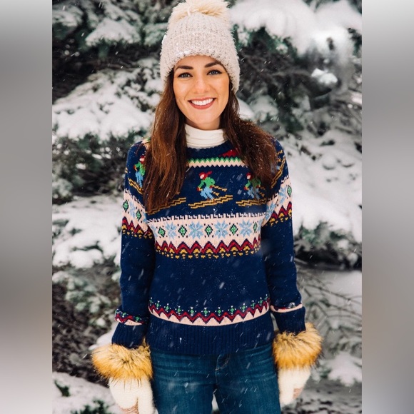 Kiel James Patrick Sweaters - Kiel James Patrick Navy and Multicolor Hit the Slopes Sweater Size Unisex Small